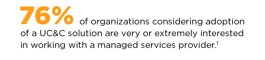 76% of organizations considering adoption of a UC&C solution are very or extremely interested in working with a managed services provider.