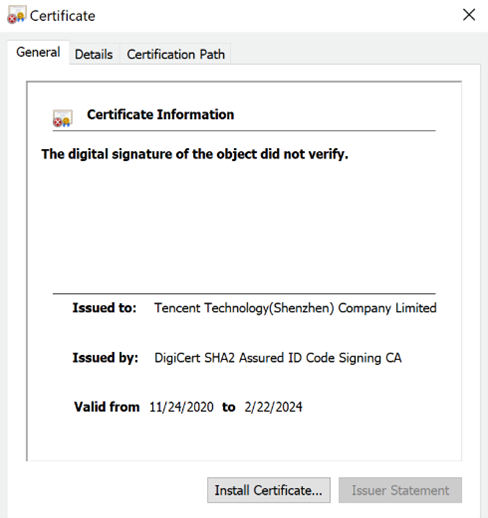 Image of invalid certificate 