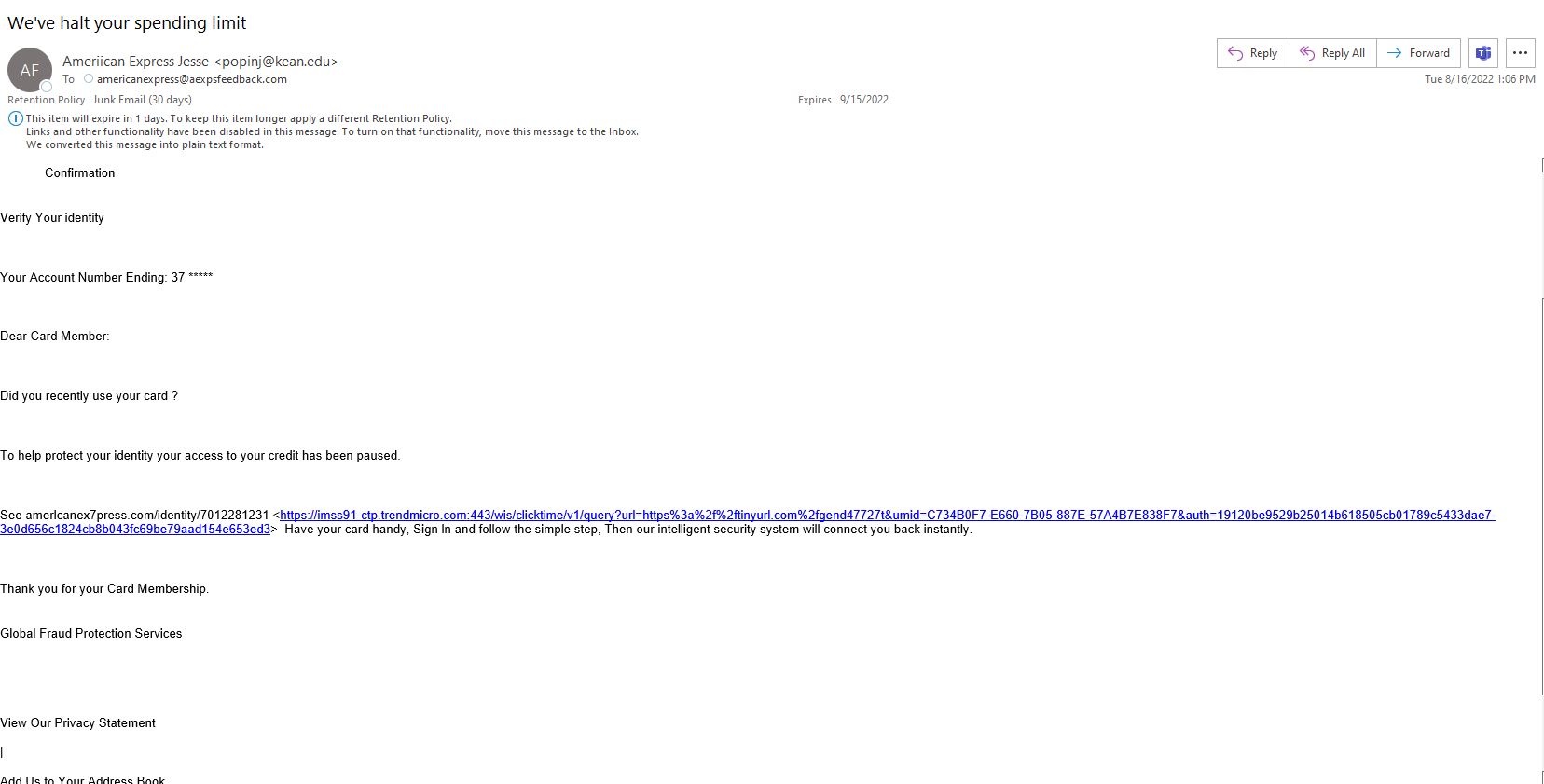 phishing example via email - your credit card spending limit...
